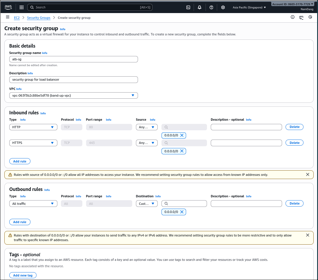 Create Security Group for ALB