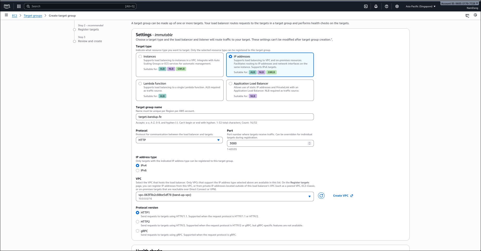 Create Target Group Step 1