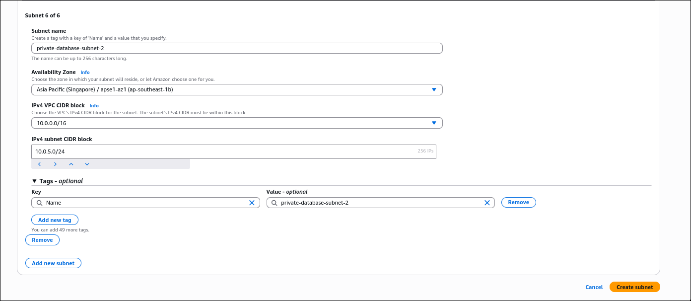 Create Database Subnet