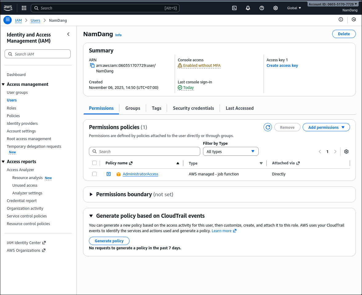 Create Access Key Step 1